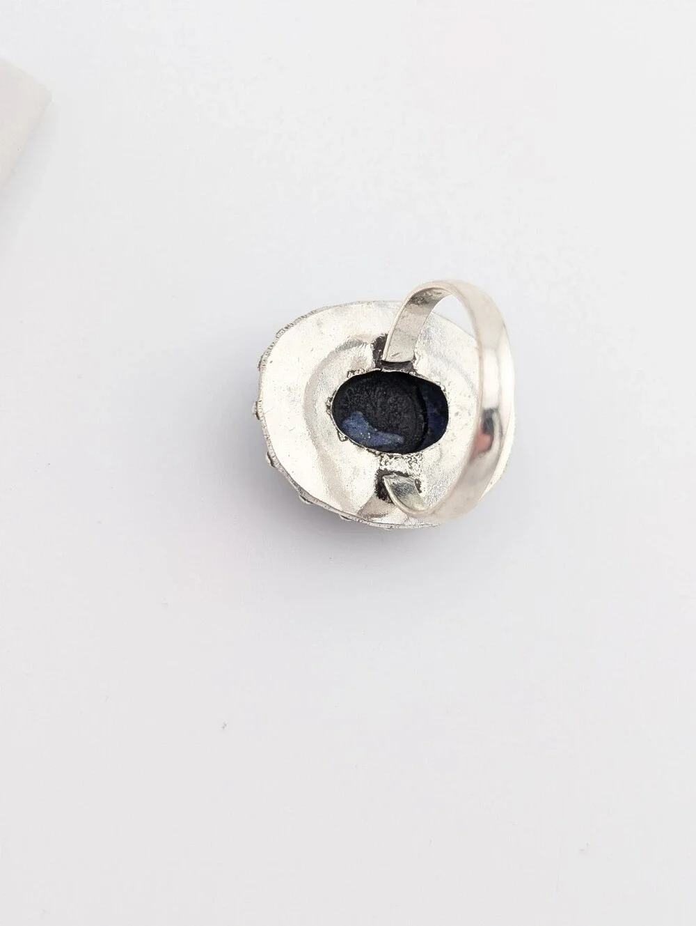 Lapis Blue Oval Statement Ring - Silver Tone Bohemian Jewelry - 7 - H